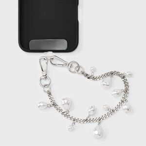 Wristlet strap- Silver Chain With Pearls- holds your phone hands free